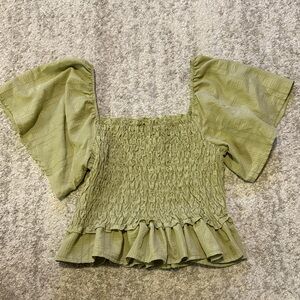 SHEIN Olive Green Smocked Blouse
